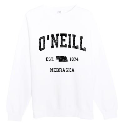 ONeill Nebraska Ne Vintage Athletic Black Sports Premium Crewneck Sweatshirt