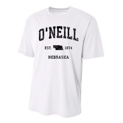 ONeill Nebraska Ne Vintage Athletic Black Sports Performance Sprint T-Shirt