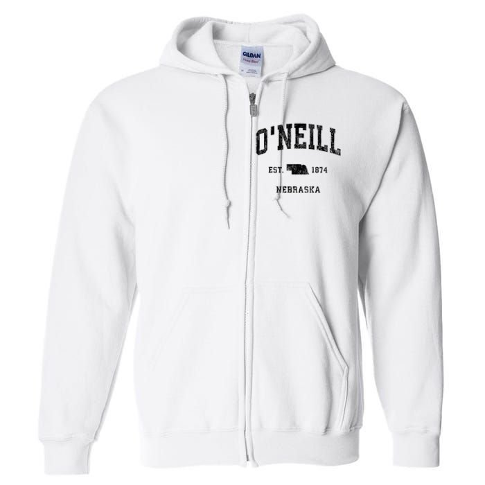 ONeill Nebraska Ne Vintage Athletic Black Sports Full Zip Hoodie