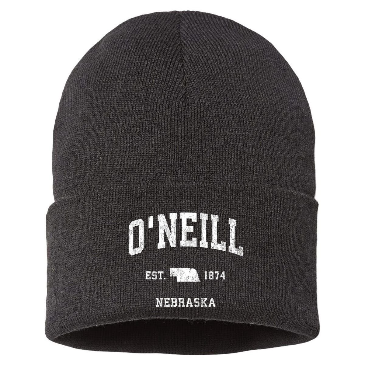 ONeill Nebraska Ne Vintage Athletic Black Sports Sustainable Knit Beanie