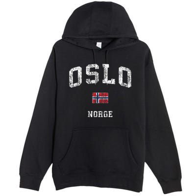 Oslo Norway Norge Vintage Athletic Sports Premium Pullover Hoodie
