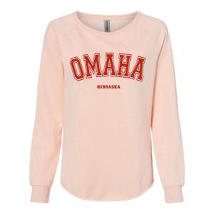 Omaha Nebraska Ne Red Letter Graphic On Omaha Womens California Wash Sweatshirt