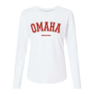 Omaha Nebraska Ne Red Letter Graphic On Omaha Womens Cotton Relaxed Long Sleeve T-Shirt