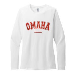 Omaha Nebraska Ne Red Letter Graphic On Omaha Womens CVC Long Sleeve Shirt