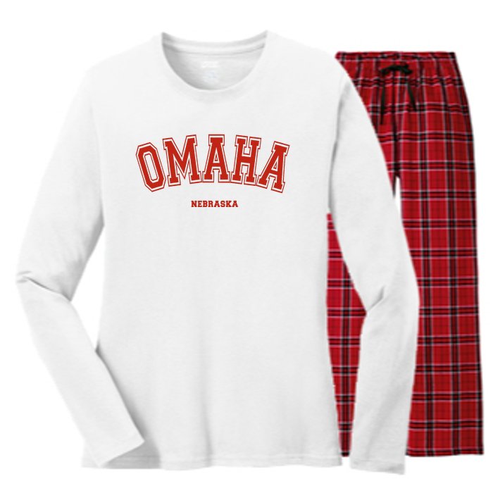 Omaha Nebraska Ne Red Letter Graphic On Omaha Women's Long Sleeve Flannel Pajama Set 