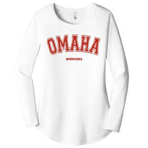 Omaha Nebraska Ne Red Letter Graphic On Omaha Women's Perfect Tri Tunic Long Sleeve Shirt