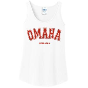 Omaha Nebraska Ne Red Letter Graphic On Omaha Ladies Essential Tank