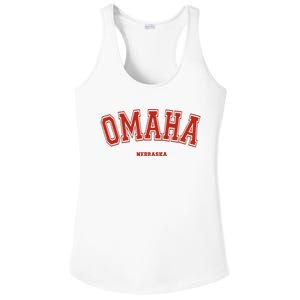 Omaha Nebraska Ne Red Letter Graphic On Omaha Ladies PosiCharge Competitor Racerback Tank