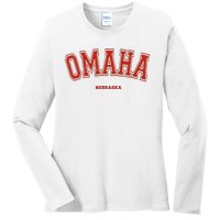 Omaha Nebraska Ne Red Letter Graphic On Omaha Ladies Long Sleeve Shirt