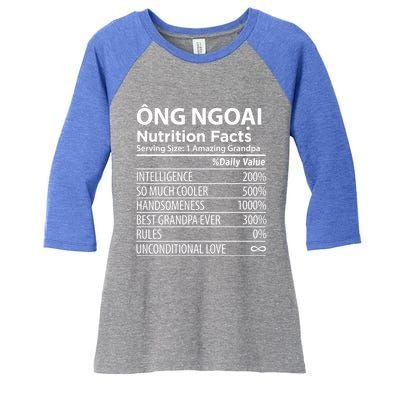 Ong Ngoai Nutrition Facts Vietnamese Grandpa Gift Women's Tri-Blend 3/4-Sleeve Raglan Shirt