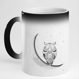 Owls Night Owls Owl At Night On Moon At Night Sky 11oz Black Color Changing Mug