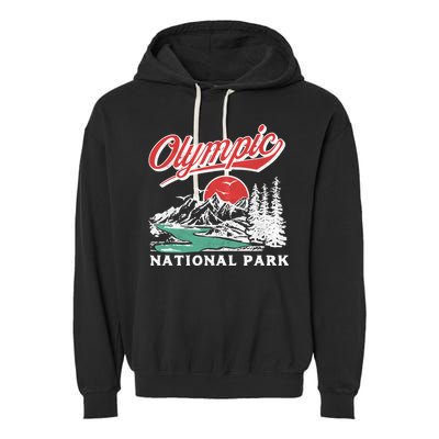 Olympic National Park Retro 80's Mountains Graphic Garment-Dyed Fleece Hoodie