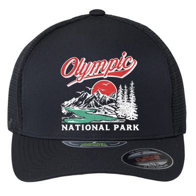 Olympic National Park Retro 80's Mountains Graphic Flexfit Unipanel Trucker Cap