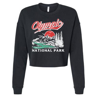 Olympic National Park Retro 80's Mountains Graphic Cropped Pullover Crew