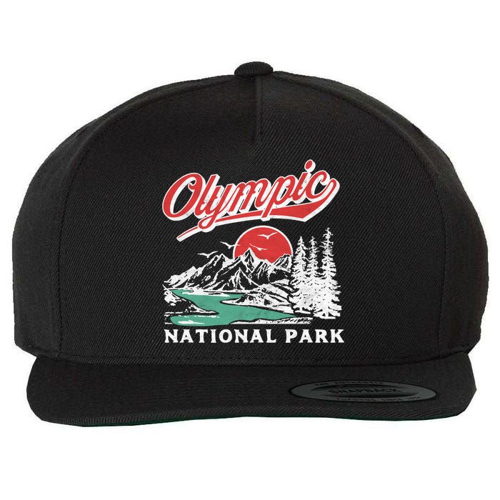 Olympic National Park Retro 80's Mountains Graphic Wool Snapback Cap
