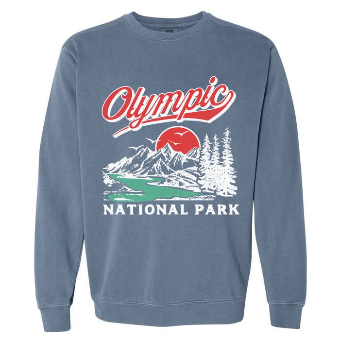 Olympic National Park Retro 80's Mountains Graphic Garment-Dyed Sweatshirt
