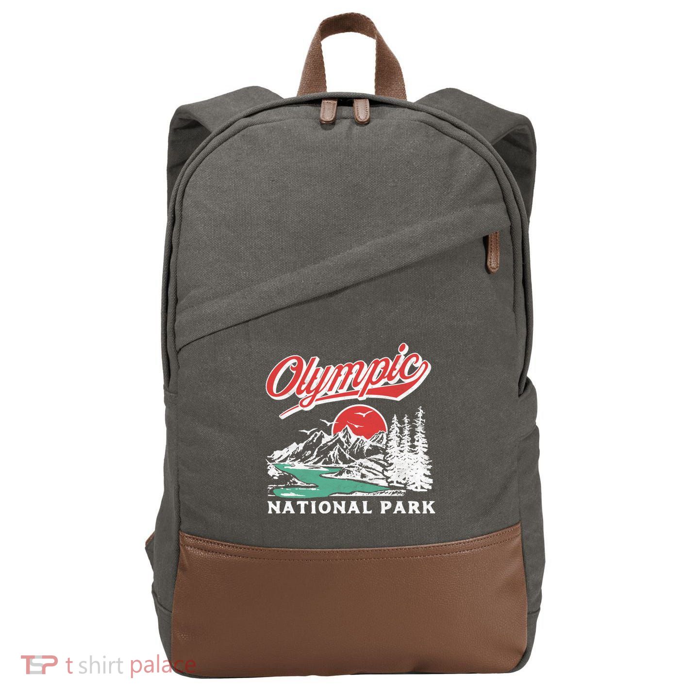 Olympic National Park Retro 80's Mountains Graphic Cotton Canvas Backpack