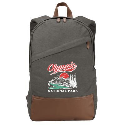 Olympic National Park Retro 80's Mountains Graphic Cotton Canvas Backpack