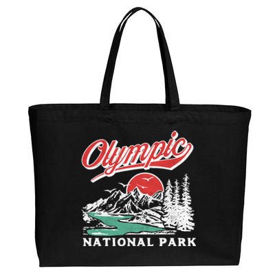 Olympic National Park Retro 80's Mountains Graphic Cotton Canvas Jumbo Tote