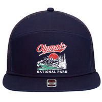 Olympic National Park Retro 80's Mountains Graphic 7 Panel Mesh Trucker Snapback Hat