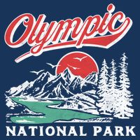 Olympic National Park Retro 80's Mountains Graphic 7 Panel Mesh Trucker Snapback Hat
