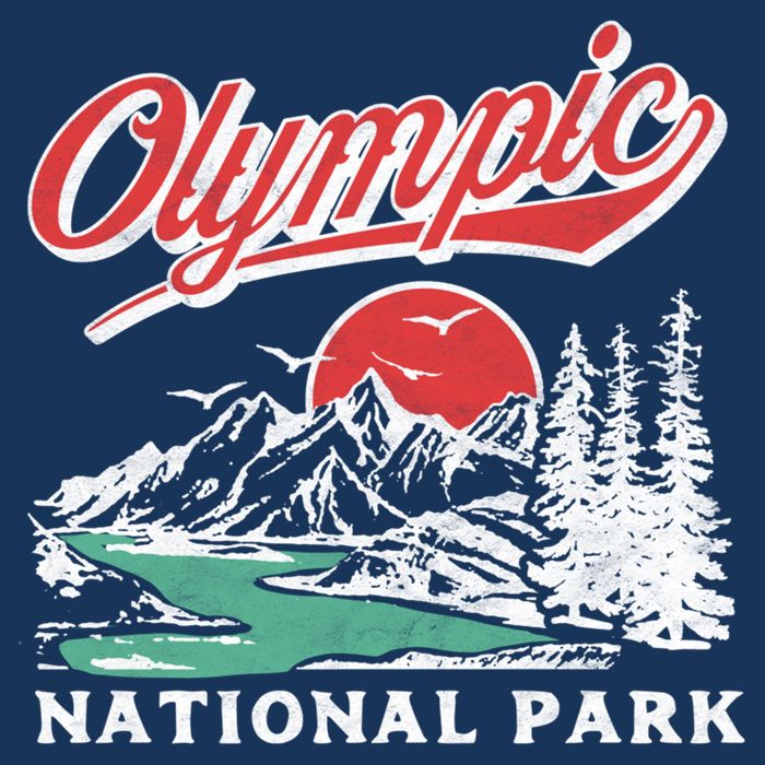 Olympic National Park Retro 80's Mountains Graphic 7 Panel Mesh Trucker Snapback Hat