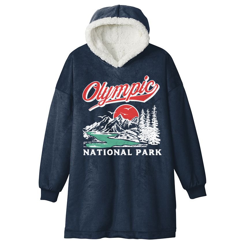 Olympic National Park Retro 80's Mountains Graphic Hooded Wearable Blanket