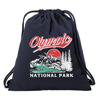 Olympic National Park Retro 80's Mountains Graphic Drawstring Bag