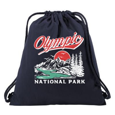 Olympic National Park Retro 80's Mountains Graphic Drawstring Bag