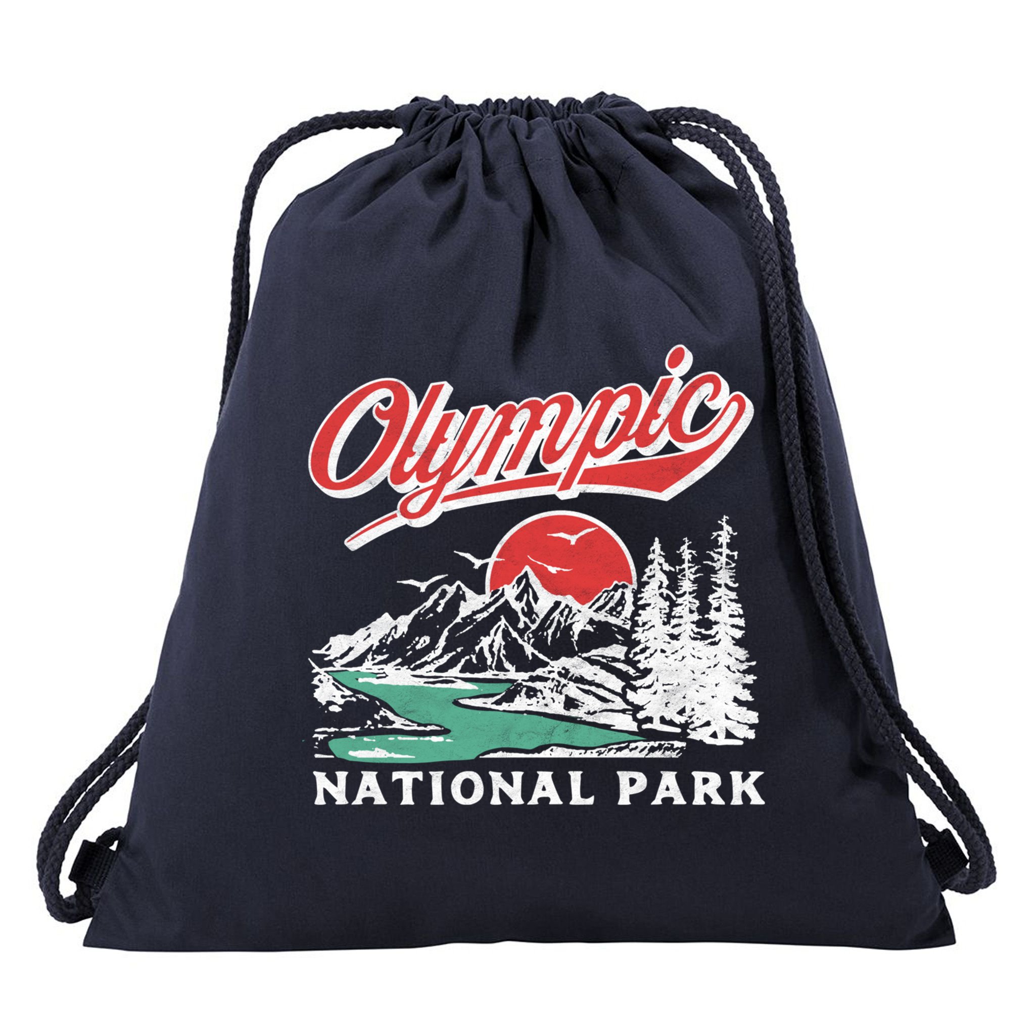 Olympic National Park Retro 80's Mountains Graphic Drawstring Bag