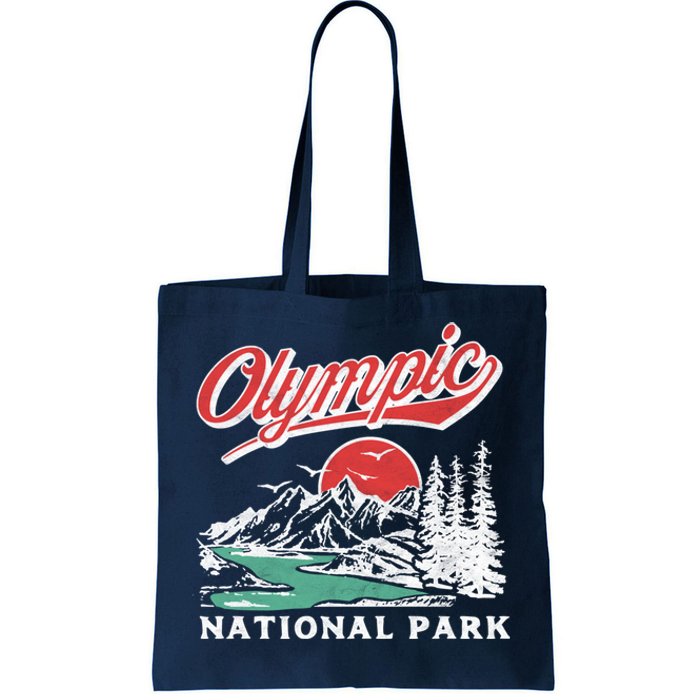 Olympic National Park Retro 80's Mountains Graphic Tote Bag