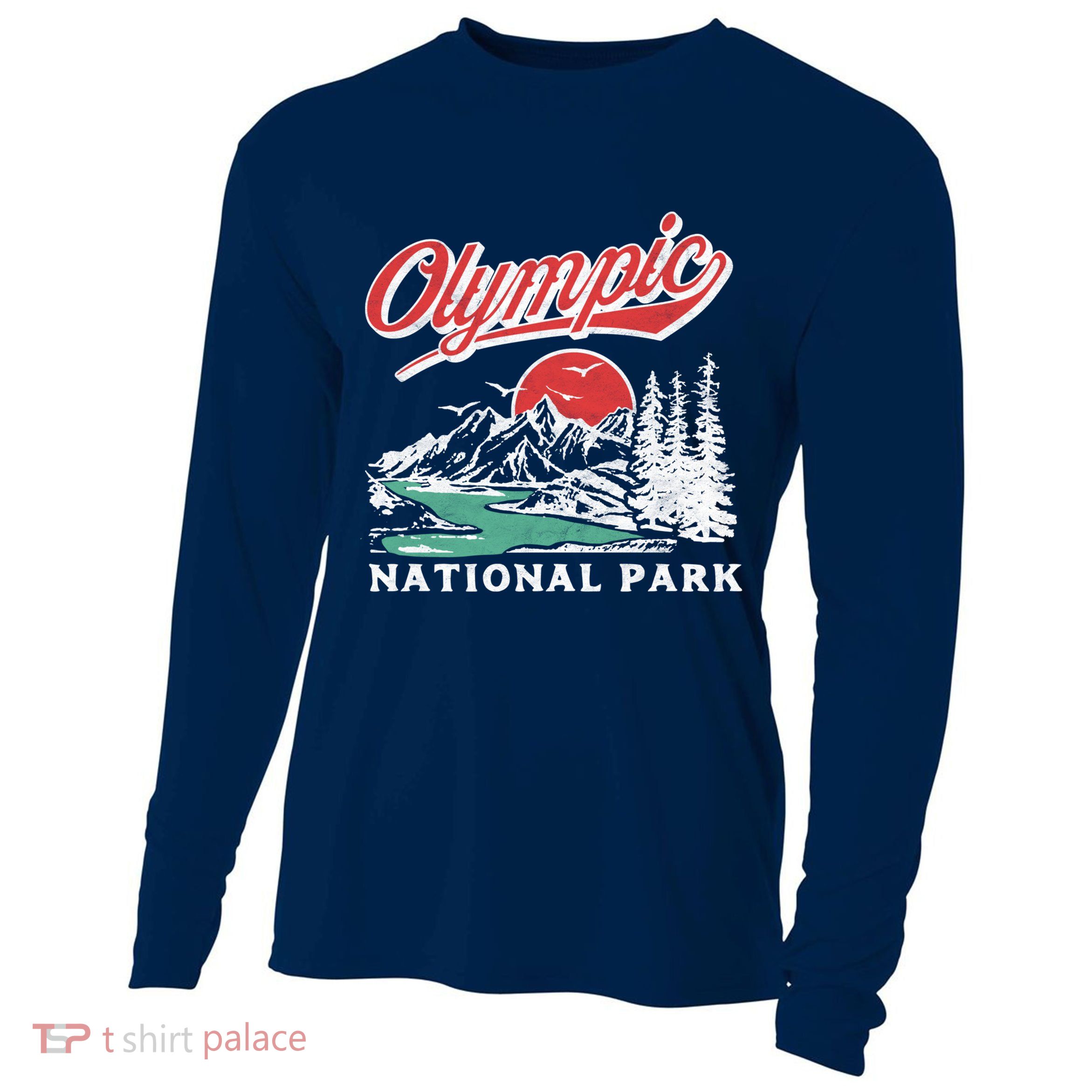 Olympic National Park Retro 80's Mountains Graphic Cooling Performance Long Sleeve Crew