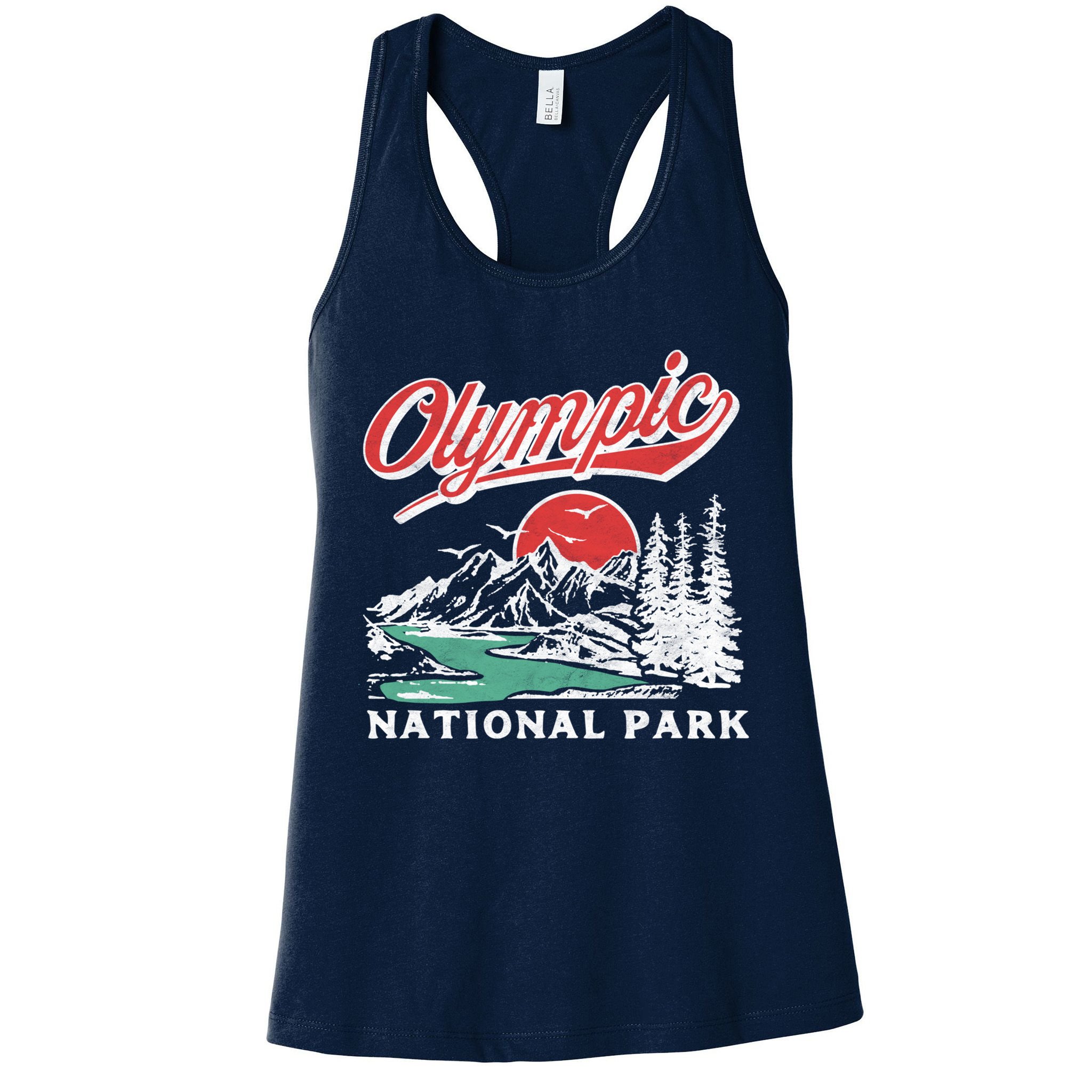 Olympic National Park Retro 80's Mountains Graphic Womens Tank Top