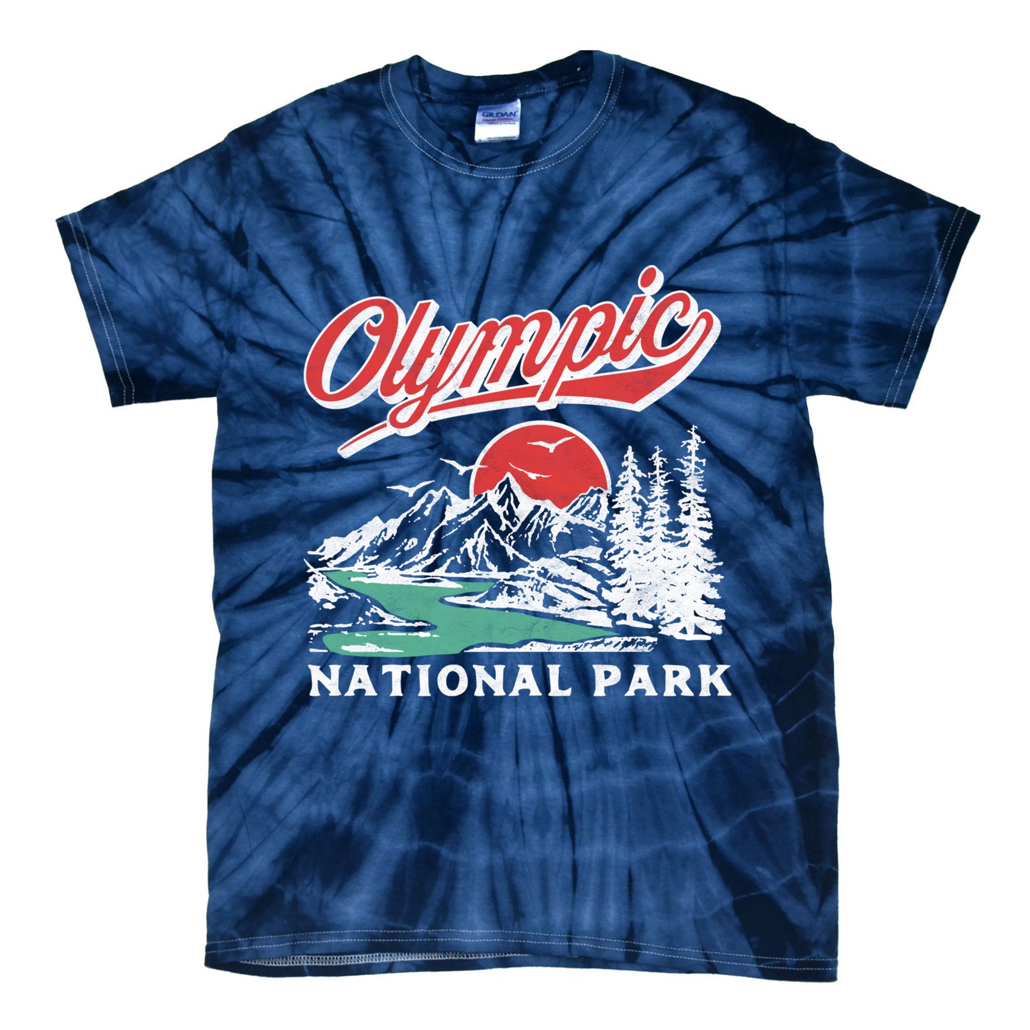 Olympic National Park Retro 80's Mountains Graphic Tie-Dye T-Shirt