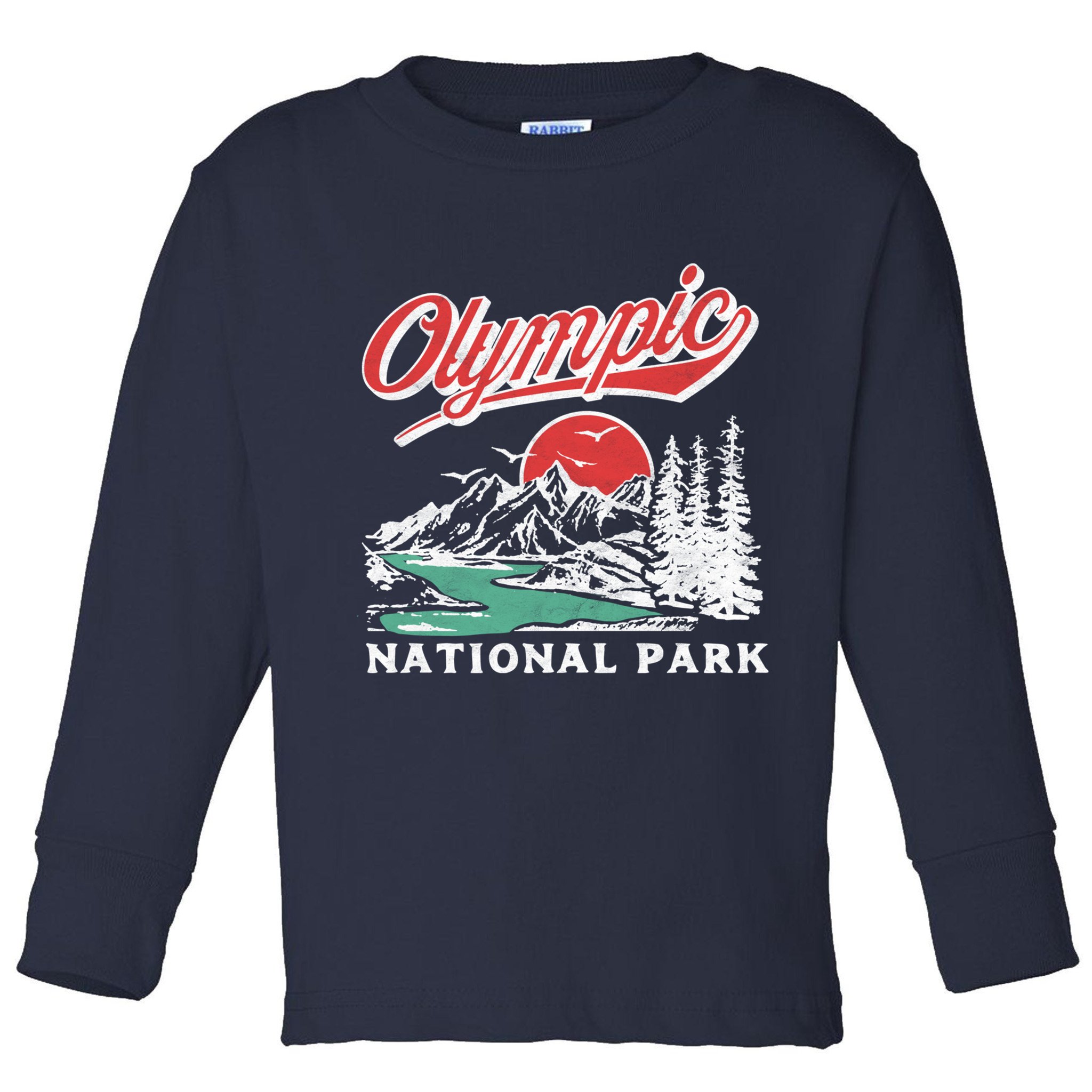 Olympic National Park Retro 80's Mountains Graphic Toddler Long Sleeve Shirt