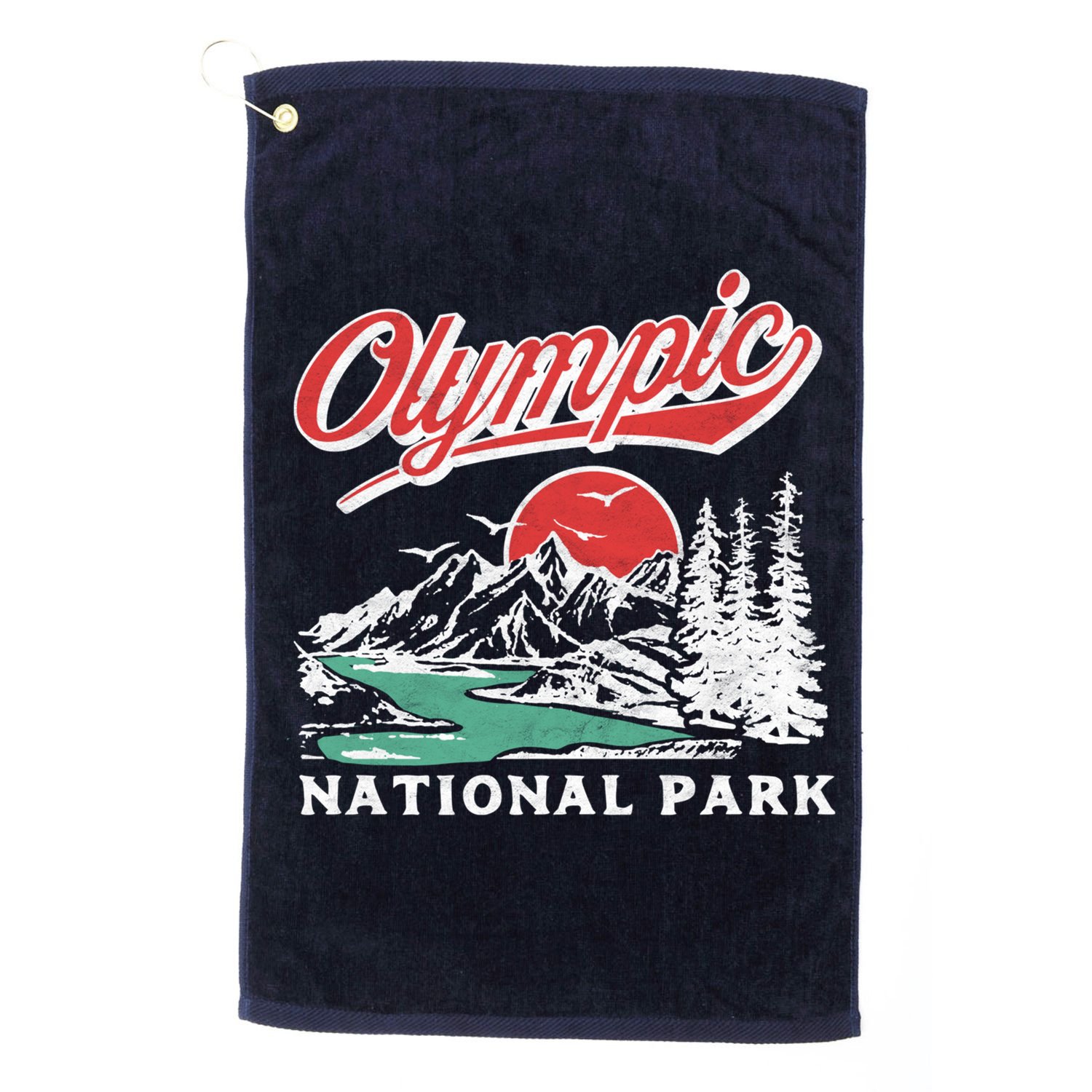 Olympic National Park Retro 80's Mountains Graphic Golf Towel