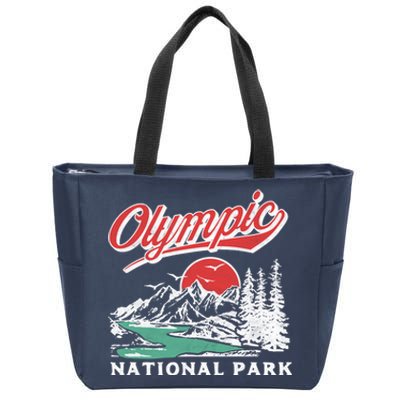 Olympic National Park Retro 80's Mountains Graphic Zip Tote Bag