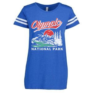 Olympic National Park Retro 80's Mountains Graphic Enza Ladies Jersey Football T-Shirt