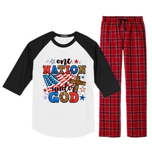 One Nation Patriotic Under God Flag 4th Of July Christian Raglan Sleeve Pajama Set