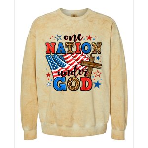 One Nation Patriotic Under God Flag 4th Of July Christian Colorblast Crewneck Sweatshirt