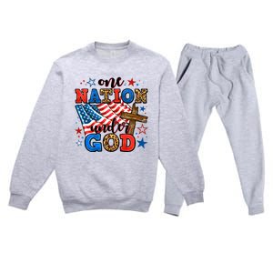 One Nation Patriotic Under God Flag 4th Of July Christian Premium Crewneck Sweatsuit Set