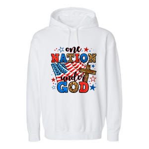 One Nation Patriotic Under God Flag 4th Of July Christian Garment-Dyed Fleece Hoodie