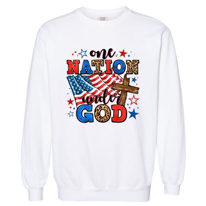 One Nation Patriotic Under God Flag 4th Of July Christian Garment-Dyed Sweatshirt