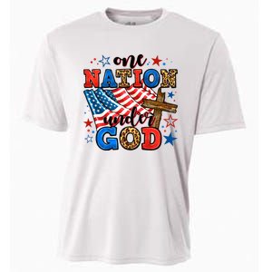 One Nation Patriotic Under God Flag 4th Of July Christian Cooling Performance Crew T-Shirt