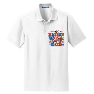 One Nation Patriotic Under God Flag 4th Of July Christian Dry Zone Grid Polo