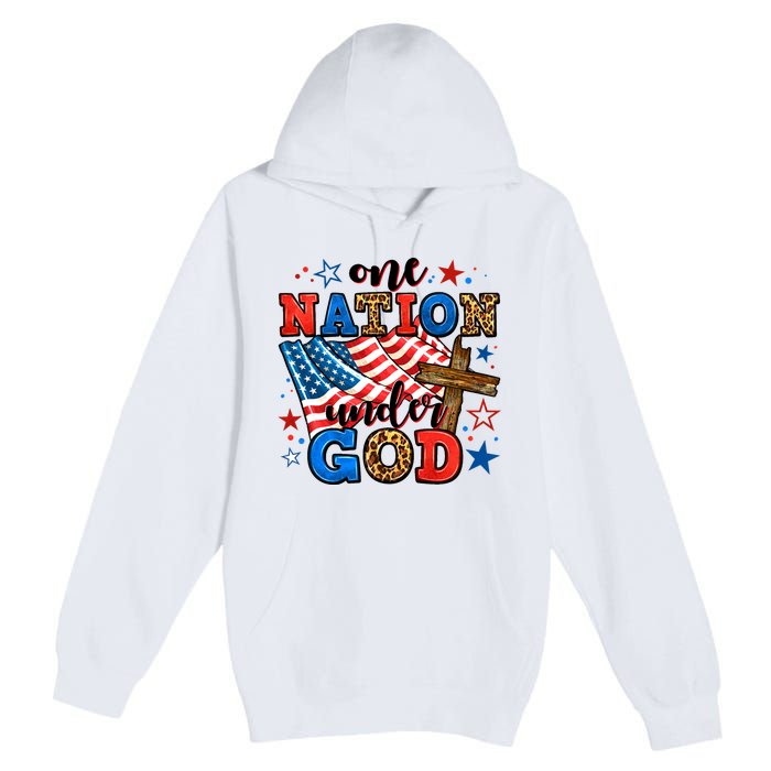 One Nation Patriotic Under God Flag 4th Of July Christian Premium Pullover Hoodie