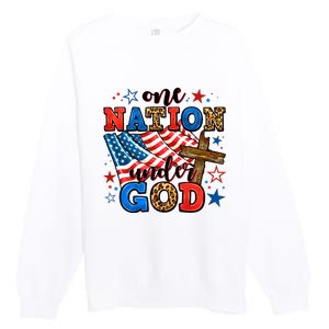 One Nation Patriotic Under God Flag 4th Of July Christian Premium Crewneck Sweatshirt