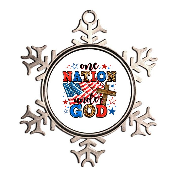 One Nation Patriotic Under God Flag 4th Of July Christian Metallic Star Ornament