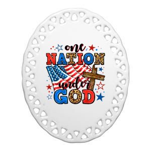 One Nation Patriotic Under God Flag 4th Of July Christian Ceramic Oval Ornament