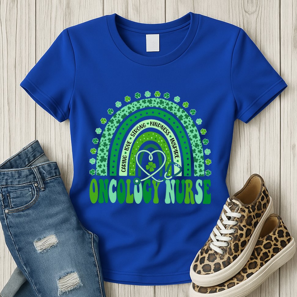 Oncology Nurse Rainbow Leopard St Patricks Day Nurse Great Gift Womens T-Shirt